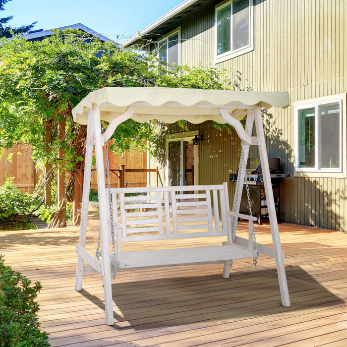 Outsunny Balancelle De Jardin 2 Places Avec Support, Auvent Et Coussin, Banc De Balancoire En Bois Pour L'exterieur