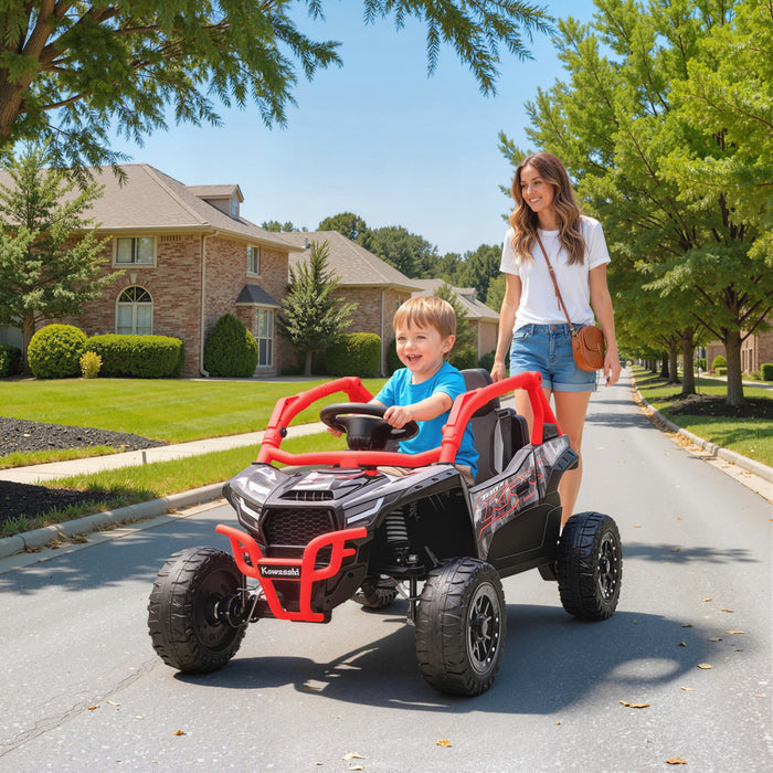 Qaba 12V Ride on Car Truck, Kids Electric Car Licensed Kawasaki TERYX KRX 2WD with Rear Suspension, Remote Control, LED Lights, Music and Horn for 3-8 Years Boys Girls, Red