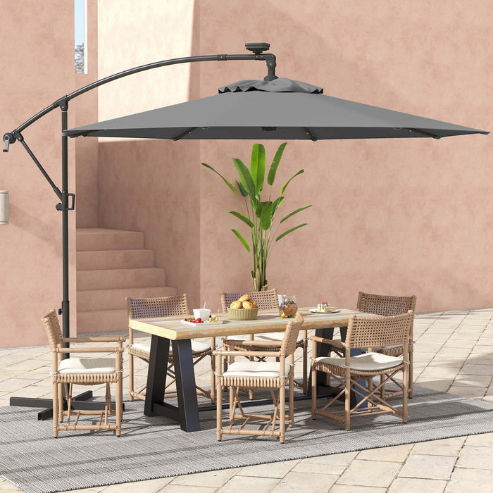 Parasol deporte Costway 10 pieds avec eclairage solaire LED, rotation 360°, gris