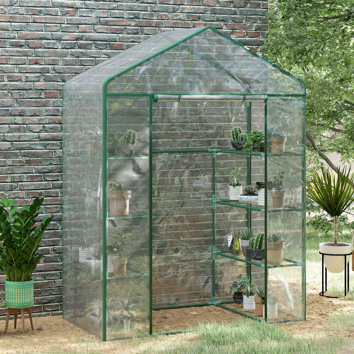 Outsunny 56\" X 29\" X 77\" Serre Portable Plante De Jardin , Maison Chaude Avec Etageres A 4 Niveaux Et Porte A Glissiere Enroulable, Transparent