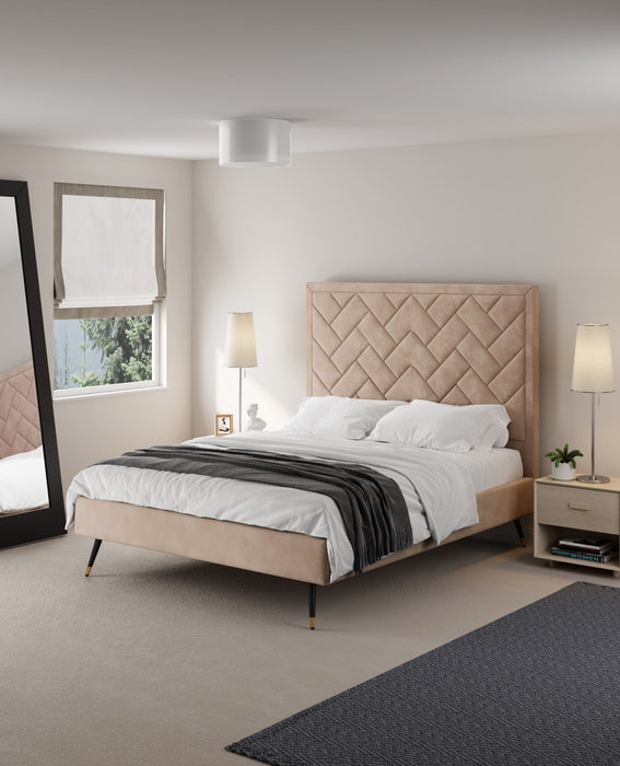 Lit Queen Moderne Crosby Rembourre en Velours Nude