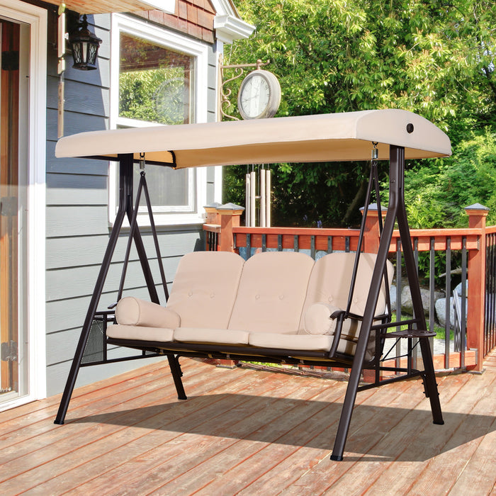 Outsunny Chaise Pivotante Robuste 3 Places Avec Siege Rembourre Pour Hamac De Salon D'exterieur Avec Auvent Inclinable, Beige