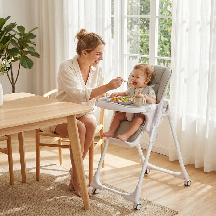 Qaba Chaise Haute Bebe Hauteur, Dossier, Repose-Pieds et Plateau Reglables