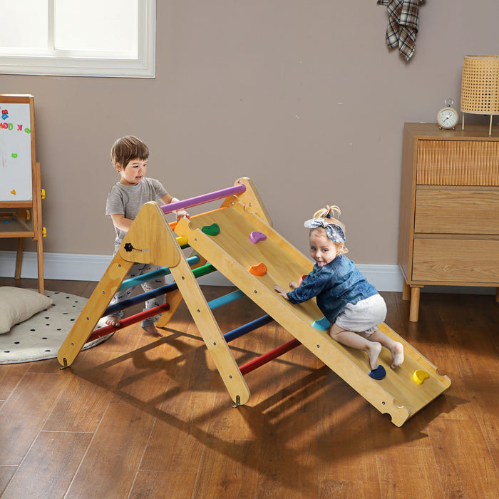Qaba Ensemble Triangulaire, Jouets D'escalade Pour Tout-petits Avec Rampe, Jouets D'escalade 2 En 1, Salle De Sport D'interieur Pour Bebe De 18 A 48 Mois, Multicolore