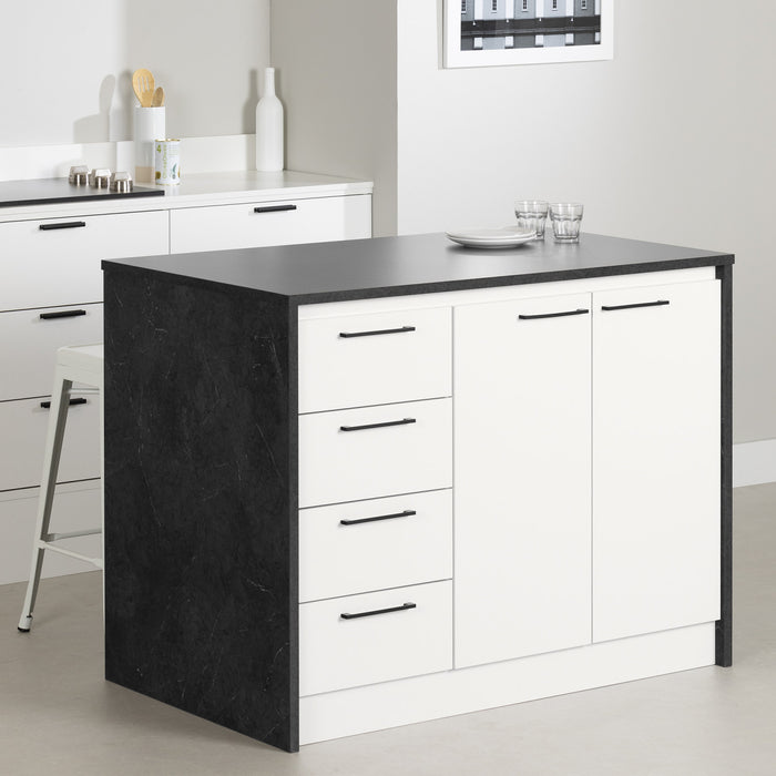 Myro Ilot De Cuisine Avec Rangement - Fausse Pierre Noire Et Blanc