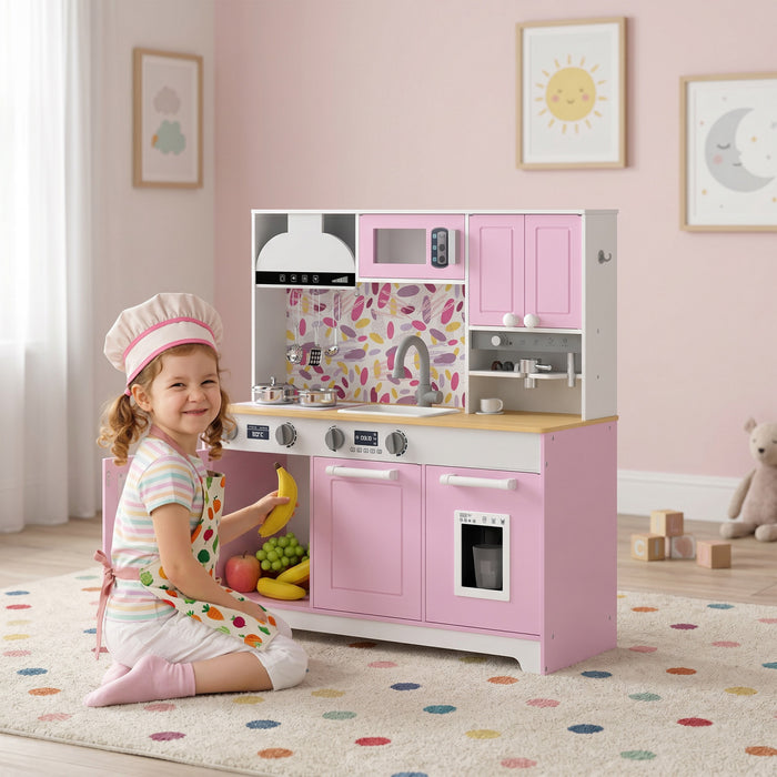 Qaba Cuisine Enfant avec Machine a Cafe et Machine a Glacons, Rose