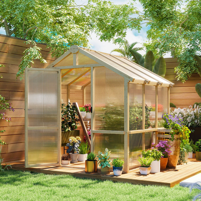 Outsunny Serre En Polycarbonate 6,6 X 6 Pi Serre En Bois A Acces Direct