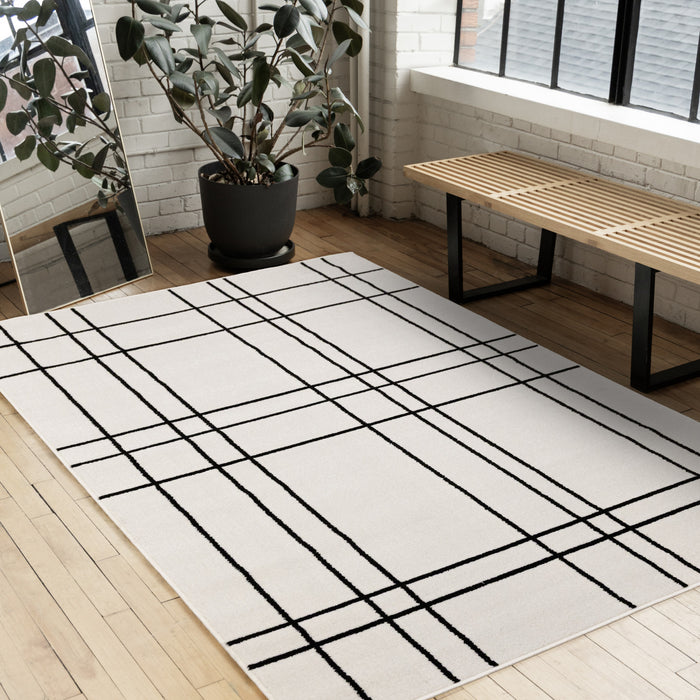 Tapis Covington a carreaux gris et blanc, 7'10\" x 10'6\"