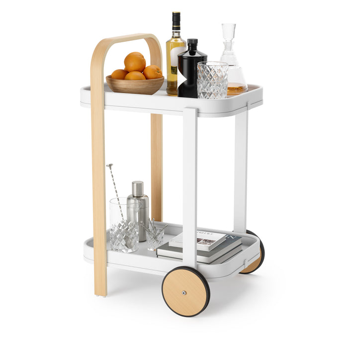 Chariot-bar et de rangement moderne Bellwood de Umbra en acier - blanc et naturel