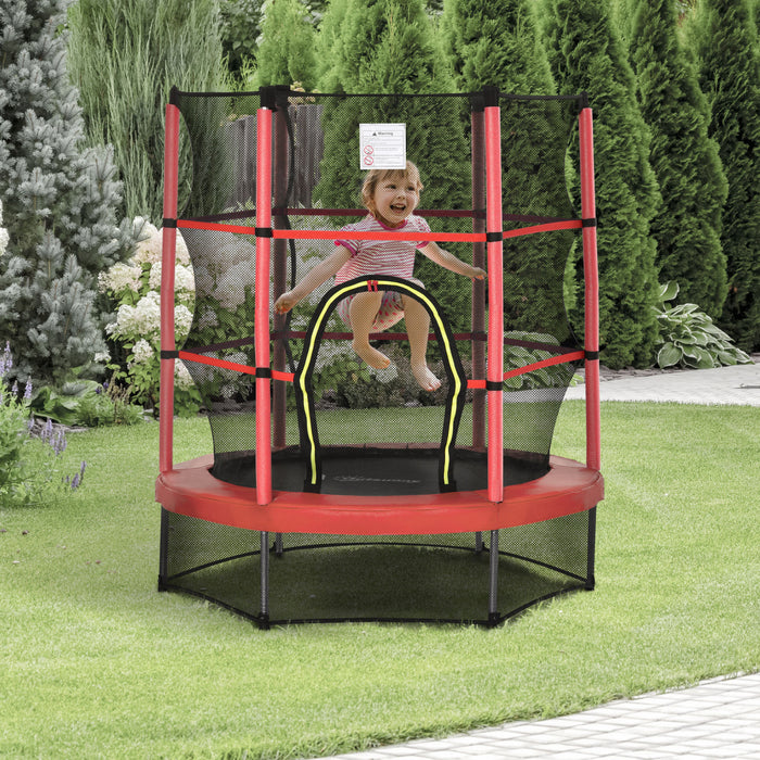 Outsunny Trampoline pour enfants Φ55\" avec filet, cadre en acier, rebondeur rond d'interieur, age 3 a 6 ans, rouge