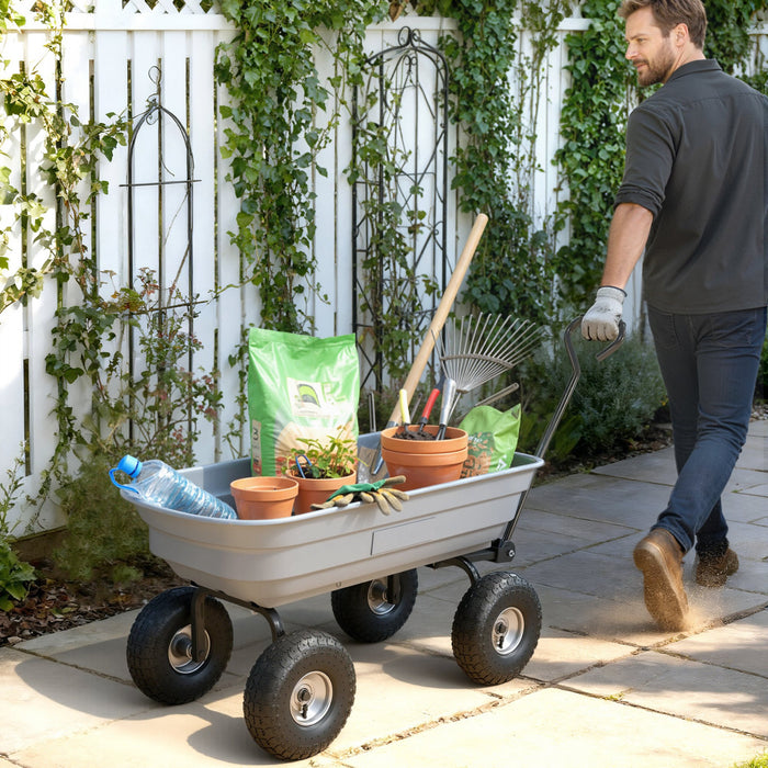 Outsunny Chariot de Jardin en Acier avec Poignee et Roues de 10\", Gris
