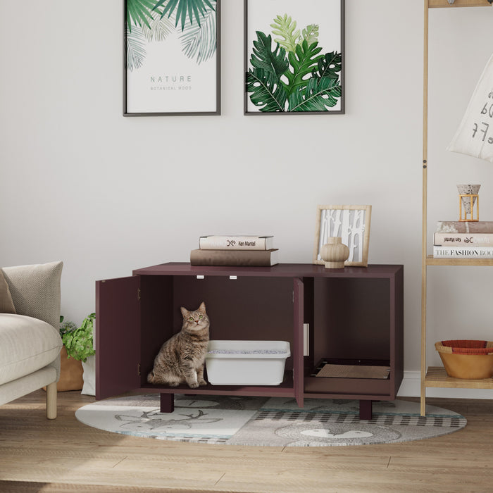 Pawhut Toilettes Pour Chat En Bois Boite A Litiere Pour Animal Domestique Enclos Chaton Maison Table De Chevet Table De Chevet Avec Grattoir Portes Magnetiques Marron