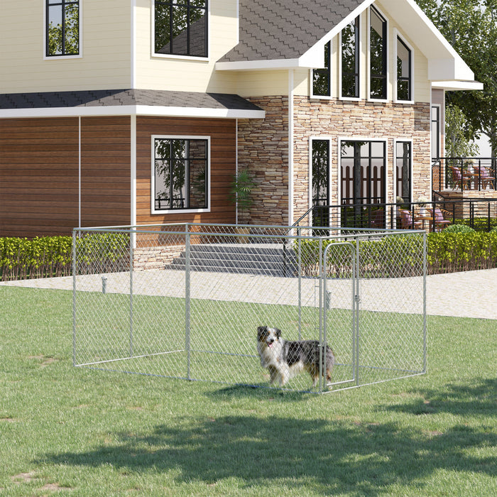 Pawhut 99 Mq. Ft. Dog Playpen Outdoor, Walk-in Dog Run Chenil Exercice Pour Chiot Avec Cadre En Acier Galvanise, Pour Petits Et Moyens Chiens,13.1' X 7.5' X 6'