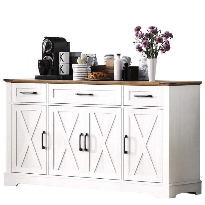 Buffet De Rangement Ryan 55\" Avec Etageres A Portes Et Station Café - Blanc