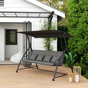 Outsunny Balancelle De Patio, Hamac Convertible 3 Places, Gris Fonce