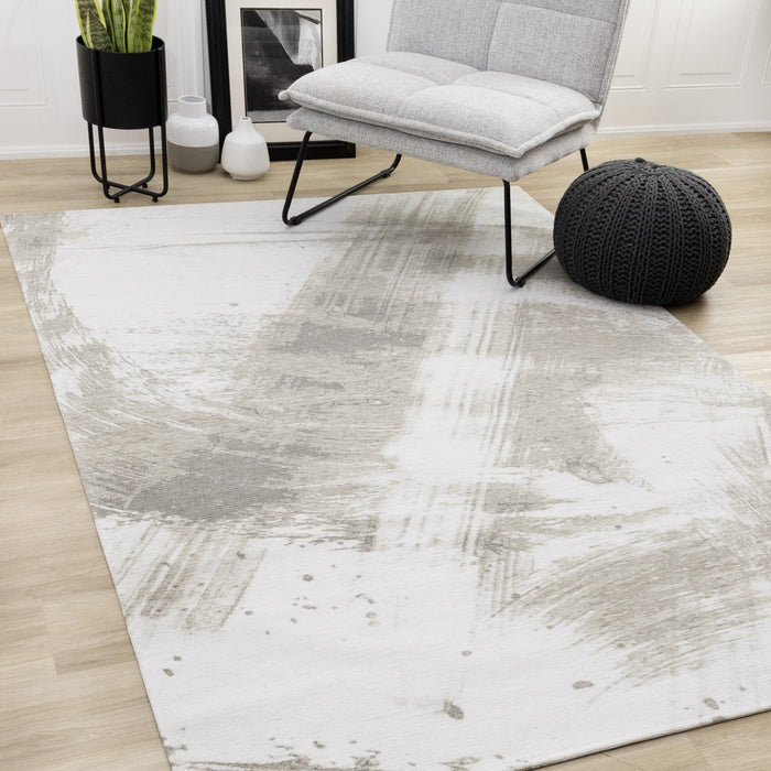 Carpette douce Kylie crème et taupe à motif de coups de pinceau - 7 pi 10 po x 10 pi 10 po
