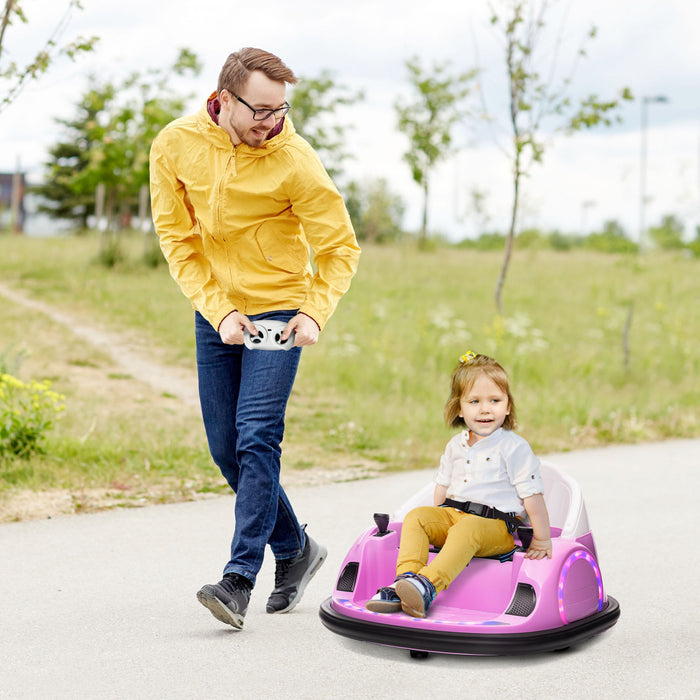 Qaba Voiture Electrique Avec Rotation A 360 Degres 12v, Telecommande, Lumieres Led, Klaxon, Pour Les Enfants De 1,5 A 5 Ans, Rose