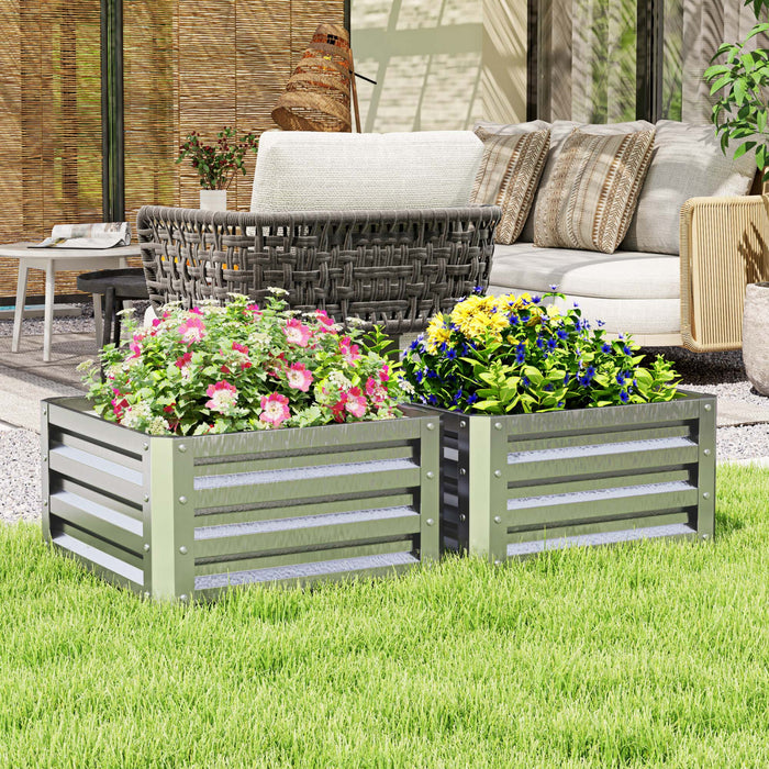 Outsunny Lot De 2 Pieces Parterre De Fleur Jardinieres En Acier, Argente