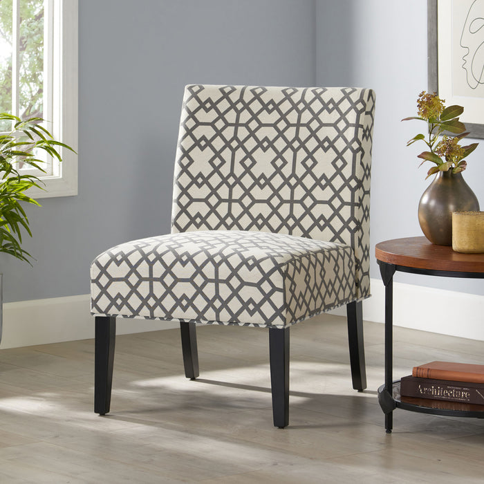Fauteuil D’appoint Oliver En Tissu aspect lin Avec Pieds En Bois Caoutchouc - Gris Et Ivoire