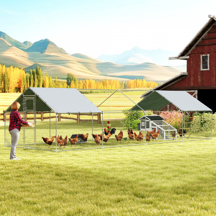 Grand poulailler metallique avec acces facile et couverture, pour 24-30 poules