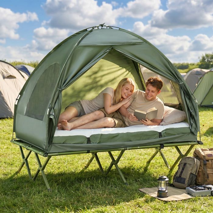 Tente de camping pliable et portable Outsunny Camping Combo, vert fonce