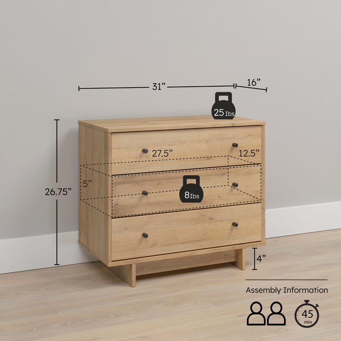 Finnley Table De Nuit A 3 Tiroirs – Chene Naturel