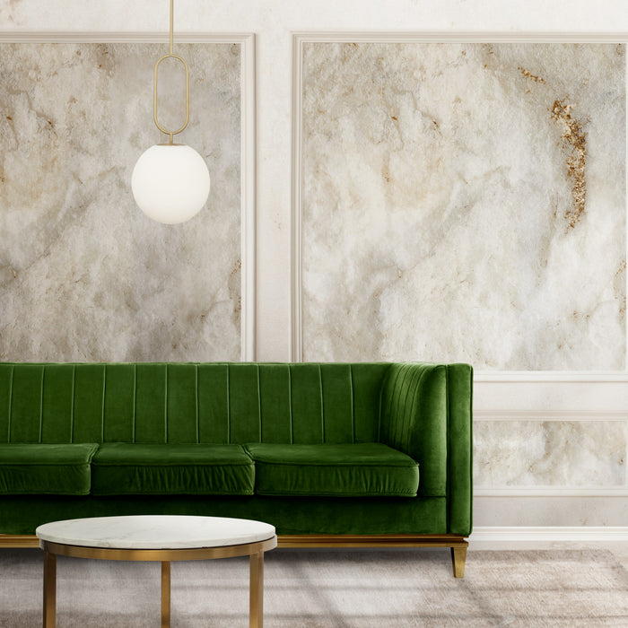 Luminaire suspendu Simone de Dainolite en verre blanc opale, avec laiton vieilli et 1 ampoule