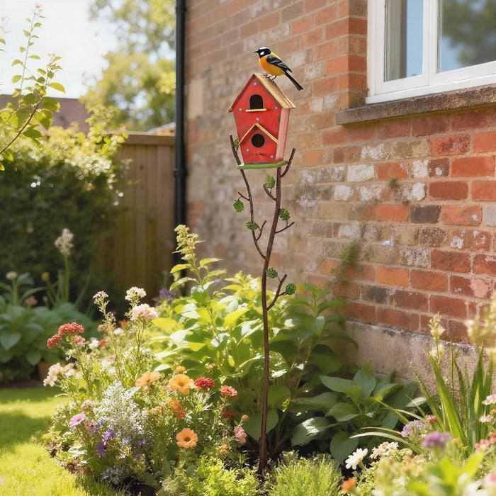 Outsunny Nichoir Exterieur avec Pied, Nichoir en Metal de 144 cm, Decoration Rouge