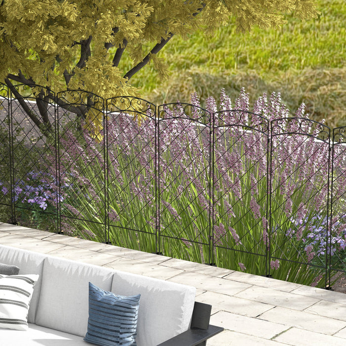 Outsunny Cloture de jardin 11,3', panneaux en acier, lot de 7, noir