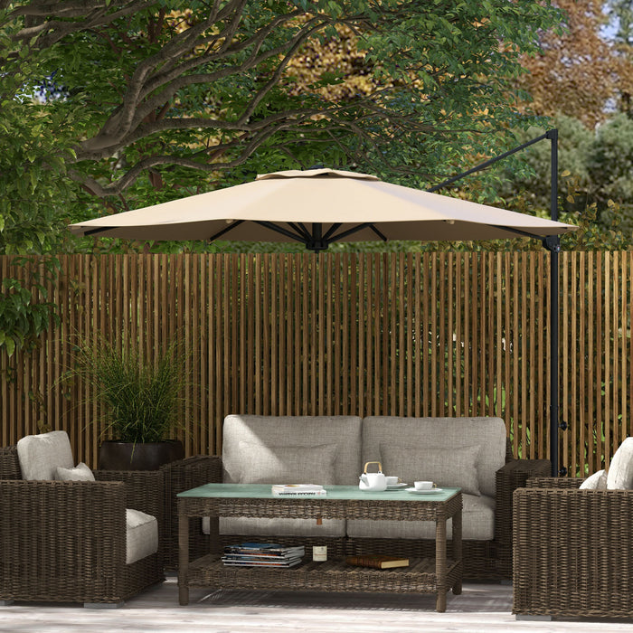 Outsunny Parasol De Patio En Porte-a-faux De 10 Pi, Avec Manivelle, Kaki