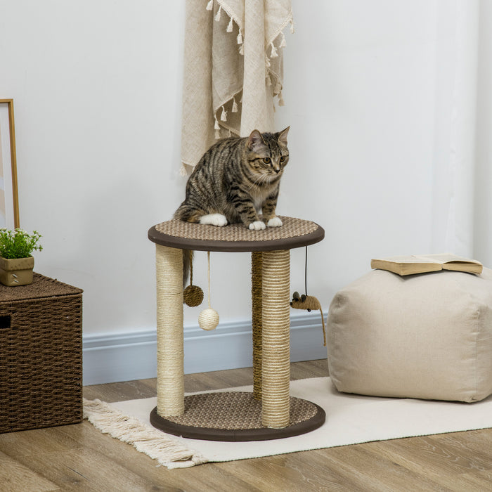 Pawhut 17\" Arbre A Chat, Centre D'activites Avec Jouets Suspendus, Jouet D'escalade De Chat, Tour De Chat Avec Jute, Sisal, Grattoir D'herbes Marines, Brun