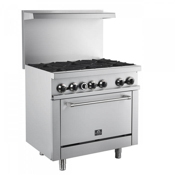 Cuisiniere a gaz Commerciale en acier inoxydable de 36 po, 6 bruleurs, 180 000 BTU – FCMGR0093-36