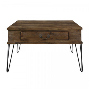 Table Basse Carrée Hughey Avec 2 Tiroirs, Chêne Rustique