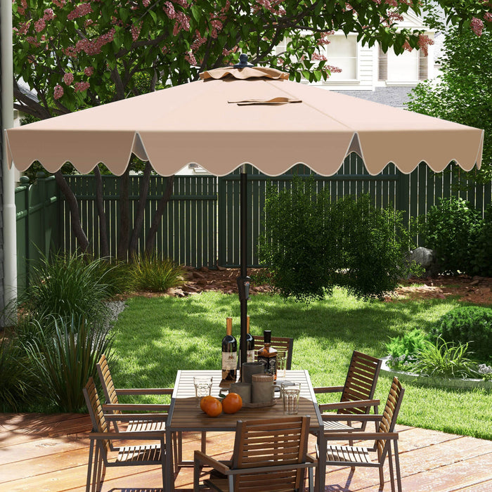Costway Parasol de patio de 9 pieds a 2 niveaux, parasol de table de marche avec toile protectrice solaire marron