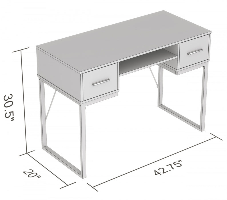 Bureau D’etude 42,5 Po Pour Bureau A Domicile Ou Salle De Jeux – Taupe Fonce Avec 2 Tiroirs, 1 Etagere Et Base En Metal Noir