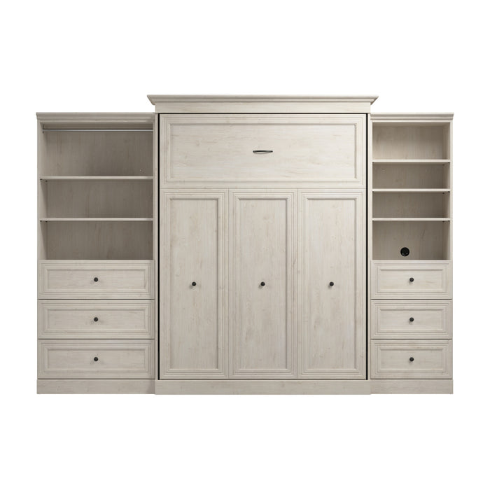 Grand lit escamotable Versatile de Bestar de 126 po (L) avec organisateurs de garde-robe et tiroirs - blanc chêne lin