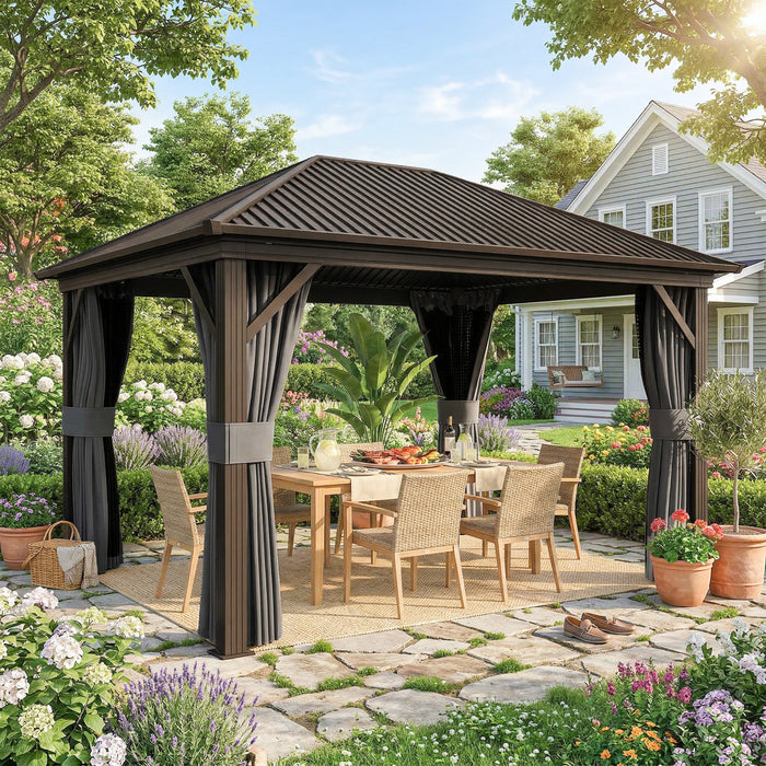 Outsunny 3 m x 3,6 m, gazebo d'exterieur a toit rigide Gazebo de terrasse, gris fonce