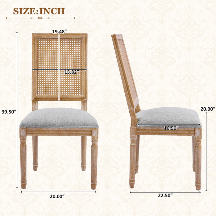 Oliver lot de 2 chaises de salle a manger en bois massif (hevea) avec assise rembourree, dossier en cannage et pieds canneles, gris