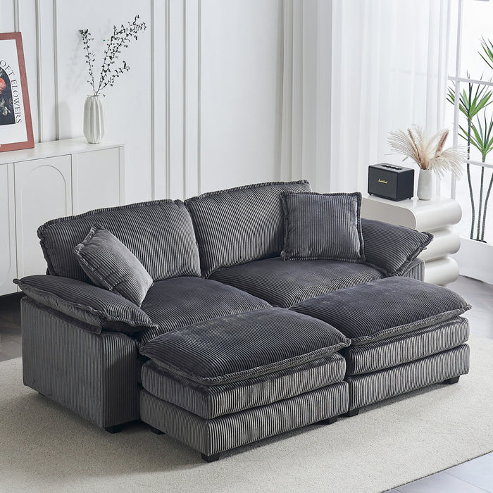 Liam Canape modulaire confortable Cloud 84,6\" avec revetement en velours cotele, Gris