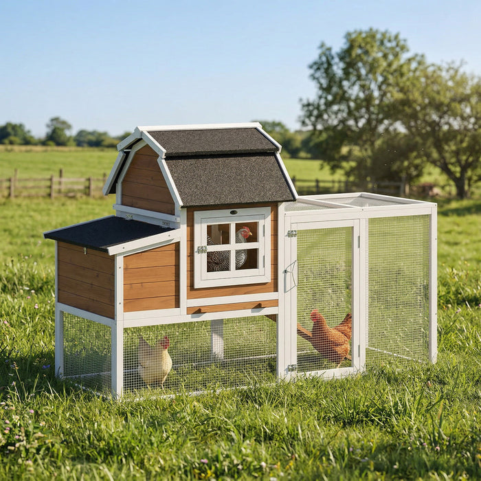 Poulailler 180 cm pour 3 poules avec enclos et tiroir amovible