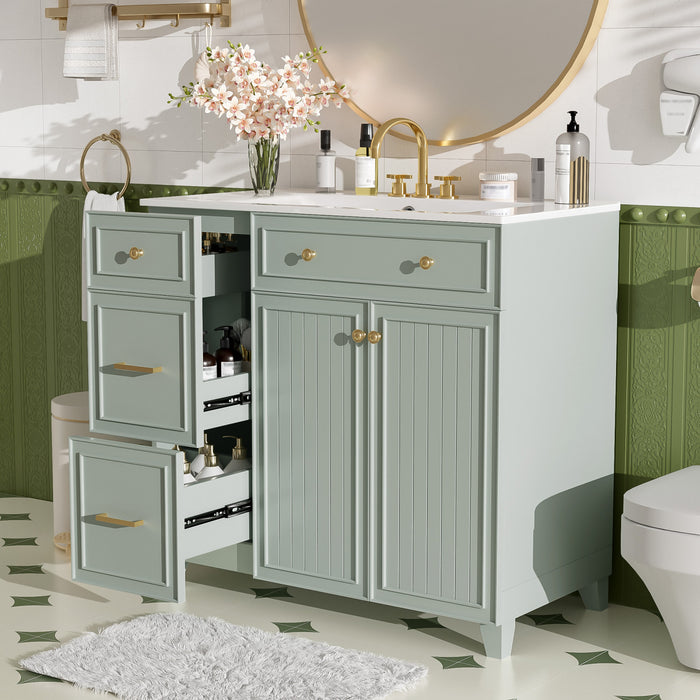 Meuble de salle de bain moderne Grady 36 pouces avec lavabo ceramique et rangement intelligent, vert