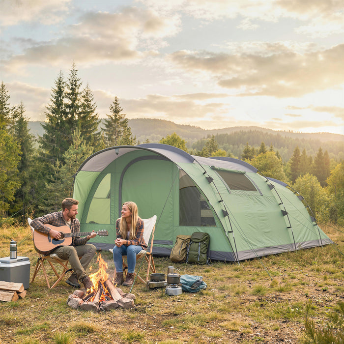 Outsunny Tente de Camping Multi-Pieces pour 5 Personnes, Grande Tente Familiale, Vert