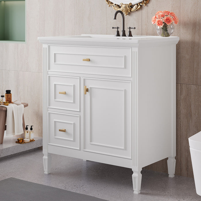 Olivia Meuble-lavabo de 30\" avec vasque en ceramique et bois caoutchouc massif, Blanc