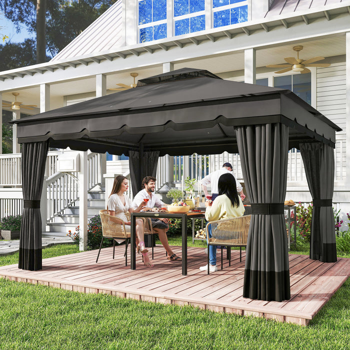 Outsunny 3 m x 3,6 m a double toit Gazebo d'exterieur avec filet et rideaux