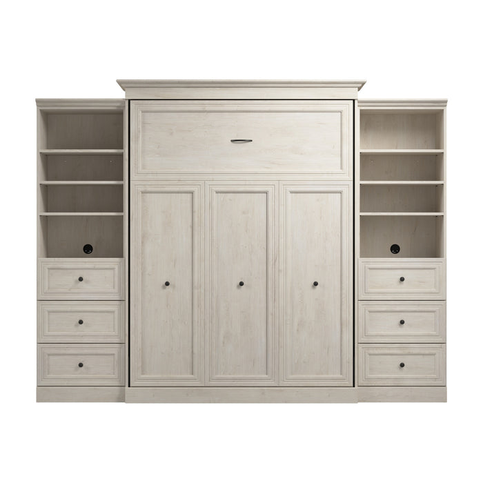 Grand lit escamotable Versatile de Bestar de 115 po (L) avec 2 organisateurs de garde-robe et tiroirs - blanc chêne lin