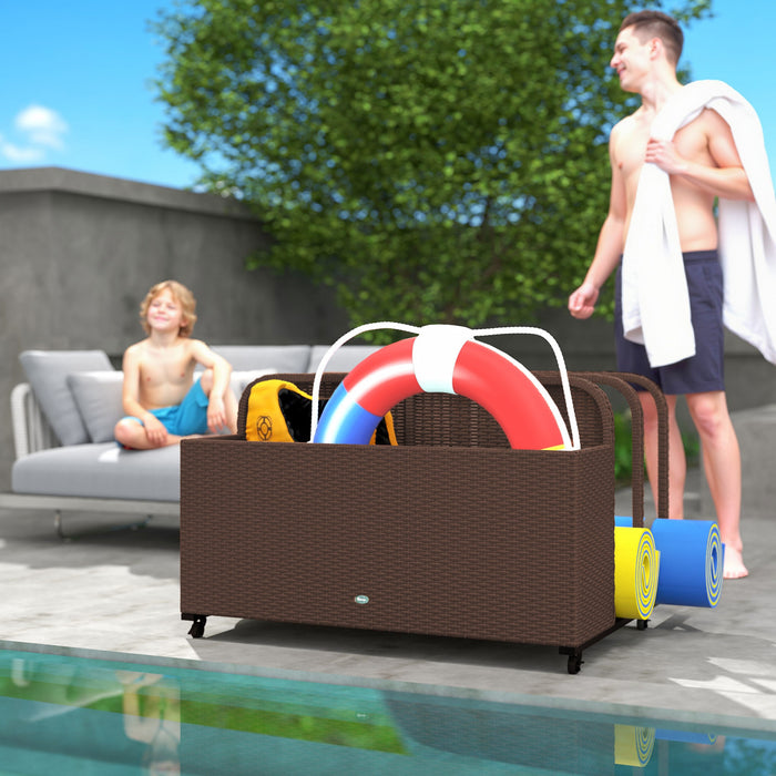 Outsunny Organisateur De Rangement Exterieur En Rotin Pour Piscine, Marron