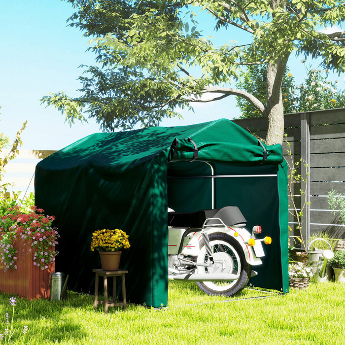 Outsunny Abri Exterieur, Tente De Moto Avec Porte Enroulable, Vert Fonce