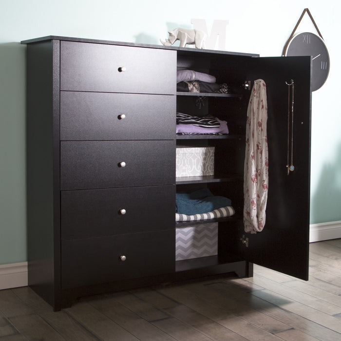 Vito Commode A Porte 5 Tiroirs - Noir Solide