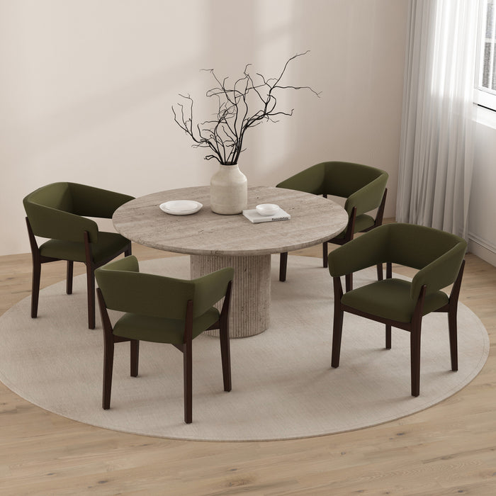 Fauteuil Blake Moderne en Fausse Laine Mohair avec Accoudoirs en Bois, Vert - Lot de 4