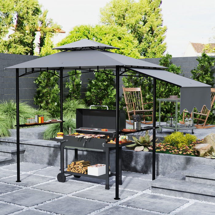 Outsunny Tonnelle De Barbecue 8' X 5', Abri Bbq A Deux Niveaux, Gris Clair